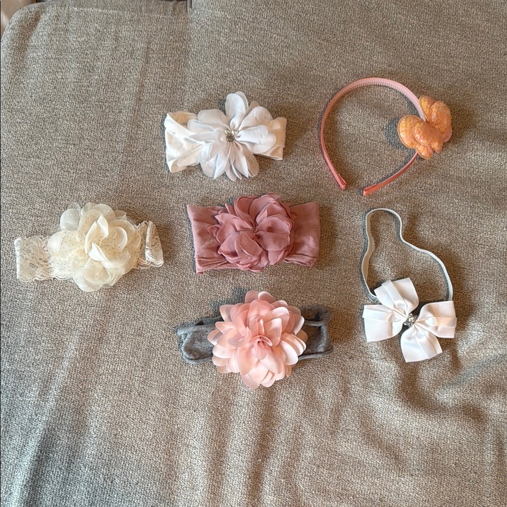 Floral Kids Headband Set - Cream, Pink, Gray